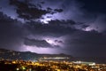 Lightning and thunderstorm on the Tigullio Gulf - Ligurian sea - Chiavari - Italy Royalty Free Stock Photo