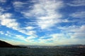 Liguria: view of Ligurian coastline with mountains sea sky and clouds Royalty Free Stock Photo