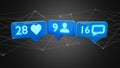 Like, Follower and message notification on social network - 3d r