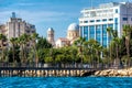 View of Limassol seafront with Ayia Napa cathedral on background. Cyprus