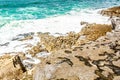 View of limestone rocks with erosions caused by the sea