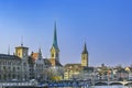 View of Fraumunster and st. Peter church, Zurich, Switzerland