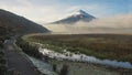 View of Limpiopungo lagoon with volcano Cotopaxi in the background on a cloudy morning Royalty Free Stock Photo