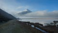 View of Limpiopungo lagoon with volcano Cotopaxi in the background on a cloudy morning Royalty Free Stock Photo