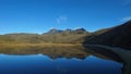 View of the Limpiopungo lagoon with the volcano Ruminahui reflected in the water on a clear morning Royalty Free Stock Photo