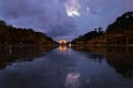 View of Lincoln Memorial and its reflection in Reflection pool at night with dramatic sky. Royalty Free Stock Photo