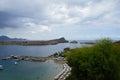 View of Lindos beach in August. Lindos, Rhodes Island, Dodecanese, Greece Royalty Free Stock Photo