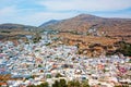View of lindos city near mountain in greece
