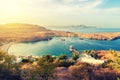 View at Lindou Bay from Lindos Acropol Rhodes island, Greece Royalty Free Stock Photo