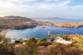 View at Lindou Bay from Lindos Acropol Rhodes island, Greece Royalty Free Stock Photo