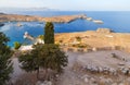 View at Lindou Bay from Lindos Rhodes island, Greece.