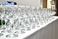 View on line of many wine glasses Royalty Free Stock Photo