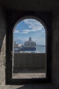 View of the liner through the glass door. The concept of travel