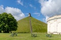 View of the Lion`s Mound and cannons at the Waterloo Battlefield Memorial outisde of Brussels