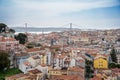 View of Lisbon old town and 25th of April Bridge, Portugal Royalty Free Stock Photo