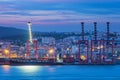 View of Lisbon port with ship and port cranes in the evening Royalty Free Stock Photo