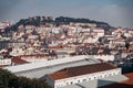 View of the Lisbon from the viewpoint Sao Pedro de Alcantara. Orange roofs of the old town. Travel photography