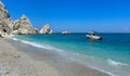 SPIAGGIA DELLE DUE SORELLE, ITALY - JULY 3, 2023: View of a little boat in the beach of Two Sisters