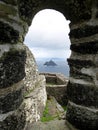 View of the Little Skellig from the remains of the Skellig Michael monastery on Skellig Michael, Ireland