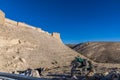 A view of livestock grazing at the foot of the ruins of the crusader castle in Shobak, Jordan