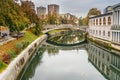 View of Ljubljanica river and Dragon Bridge or Zmajski most. Ljubljana. Slovenia Royalty Free Stock Photo