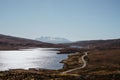 View of the Loch Leathan and the road from Old Man of Storr trek, Isle of Skye, Scotland. Royalty Free Stock Photo