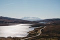 View of the Loch Leathan and the road from Old Man of Storr trek, Isle of Skye, Scotland. Royalty Free Stock Photo