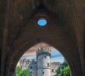 View from the Loggia of St. John with Palace of the Grand Master of the Knights of Rhodes. Greece Royalty Free Stock Photo