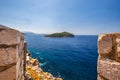 View of Lokrum island from the walls of the city of Dubrovnik Royalty Free Stock Photo