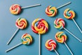 view Lollipop on kitchen table, colorful and sweet confectionery captured tastefully