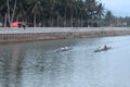 View of lomba balap perahu or traditional boat race. traditional boat race to celebrate independence day of Indonesia