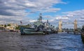 A view from London Bridge City Pier eastward down the River Thames, London, UK