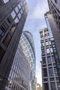 View of London City Sky Scrapers, old and new. Dynamic images combining past and present architectural designs. Royalty Free Stock Photo