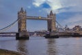 View of the London city skyline at sunset with Tower Bridge on Thames river in England, United Kingdom Royalty Free Stock Photo