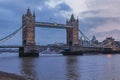 View of the London city skyline at sunset with Tower Bridge on Thames river in England, United Kingdom Royalty Free Stock Photo