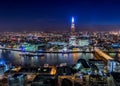 View of London City Skyline and the Thames River from the Rooftop at Night, UK Royalty Free Stock Photo