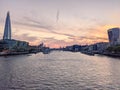 View of London over River Thames at sunset with the Shard and Skygarden Royalty Free Stock Photo