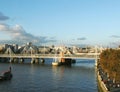 View of London Thames and cable-stayed bridge Royalty Free Stock Photo