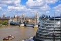 View of London Tower Bridge, City Hall and Canary Wharf Royalty Free Stock Photo