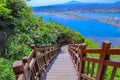 View of the long stairs, the city and the amazing nature