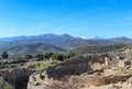 View looking down at Mycenae Greece - The fortified citadel nested over the fertile plain of Argolis near the seashore in the