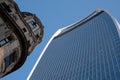 View looking skywards on Lime street, showing the The Fenchurch Building at 20 Fenchurch Street, London UK