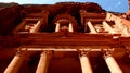 View looking up at Al Khazneh the treasury of Petra ancient city in Jordan