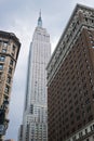 View looking up of the Empire State Building, seen from Herald Square, , New York City, United States