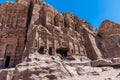 A view looking up at Royal Tombs in the ancient city of Petra, Jordan Royalty Free Stock Photo