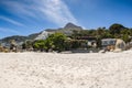 A view looking up at table mountain from the beautiful white sand beach of clifton in the capetown area of south africa.3