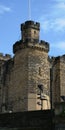 A view looking upwards to the top of Newcastle Castle with bright blue skies above Royalty Free Stock Photo