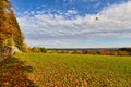 View from lookout point called `Kraichgaublick` in state certified climatic health resort called Gaiberg in Germany