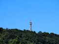 view of the lookout tower above the forest park by the Vltava, sunny summer day, tourism in the capital, Royalty Free Stock Photo