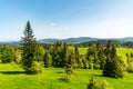 View from lookout tower on sedlo Beskyd above Oravska Lesna village in Slovakia Royalty Free Stock Photo
